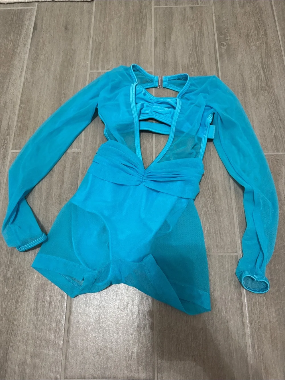 Aqua Sheer Long-Sleeve Girls Dance Costume